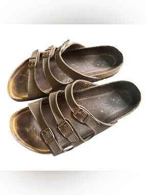 Birkenstock Triple-Strap Slide Sandals in Dark Brown